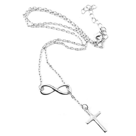 Silver Tone Infinity Cross Lariat Style Necklace - Picture 6 of 6